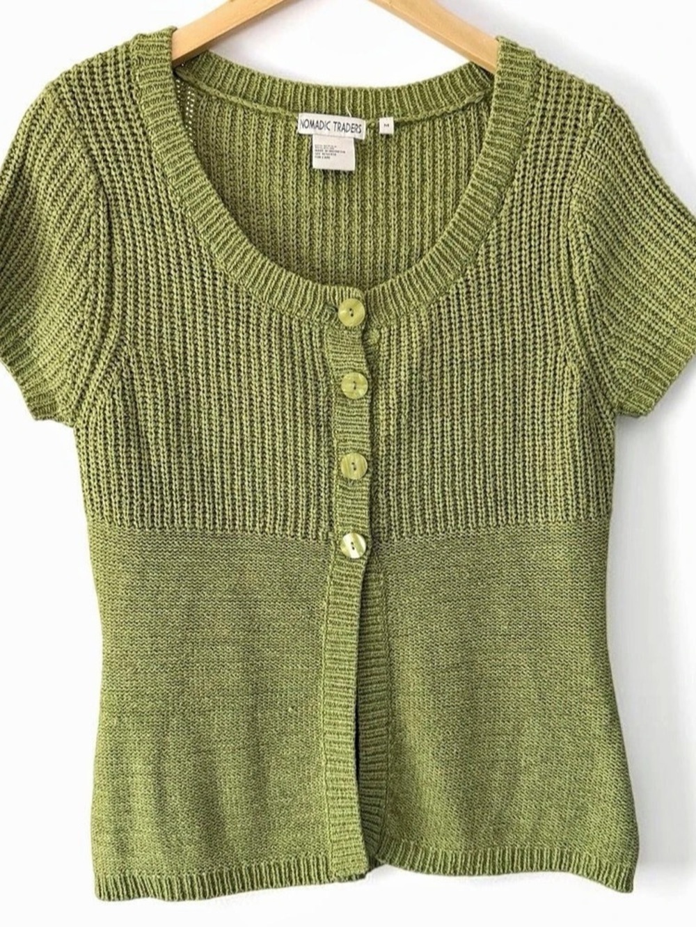 Nomadic Traders Y2K Green Knit Cardigan Size Medium Like New
